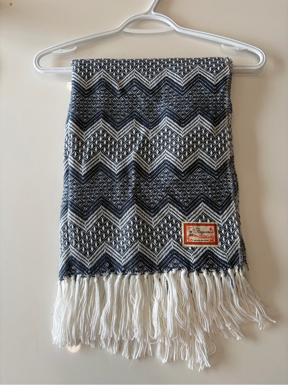 Figueroa Genuine Alpaca Wool -  20” x 60” Chevron Pattern Scarf handmade in Peru